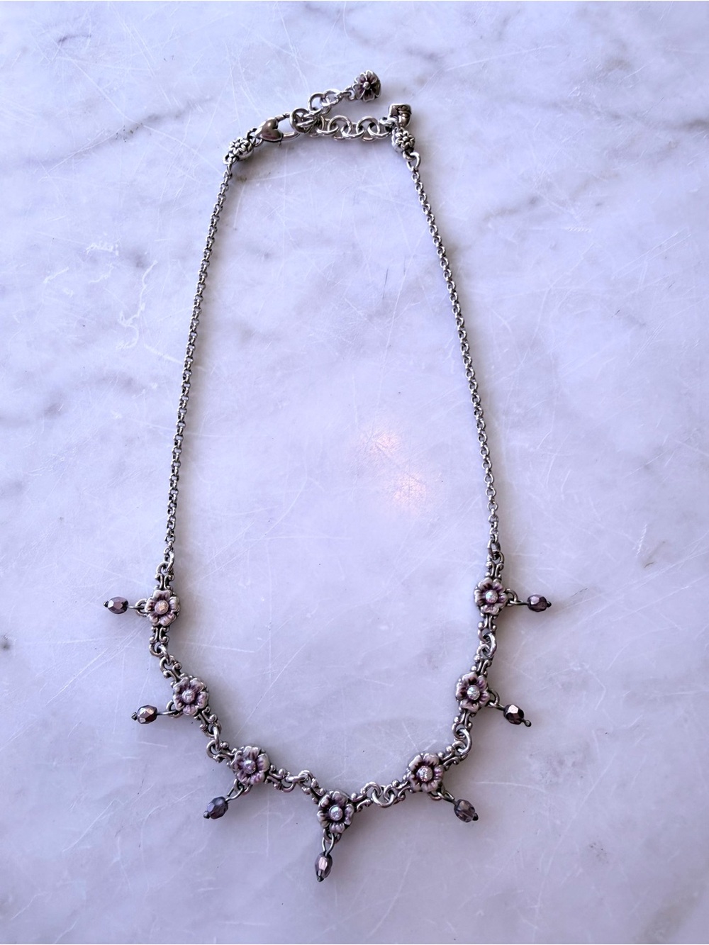 Brighton Retired Forget Me Not Flower Charm & Crystal Bead Necklace